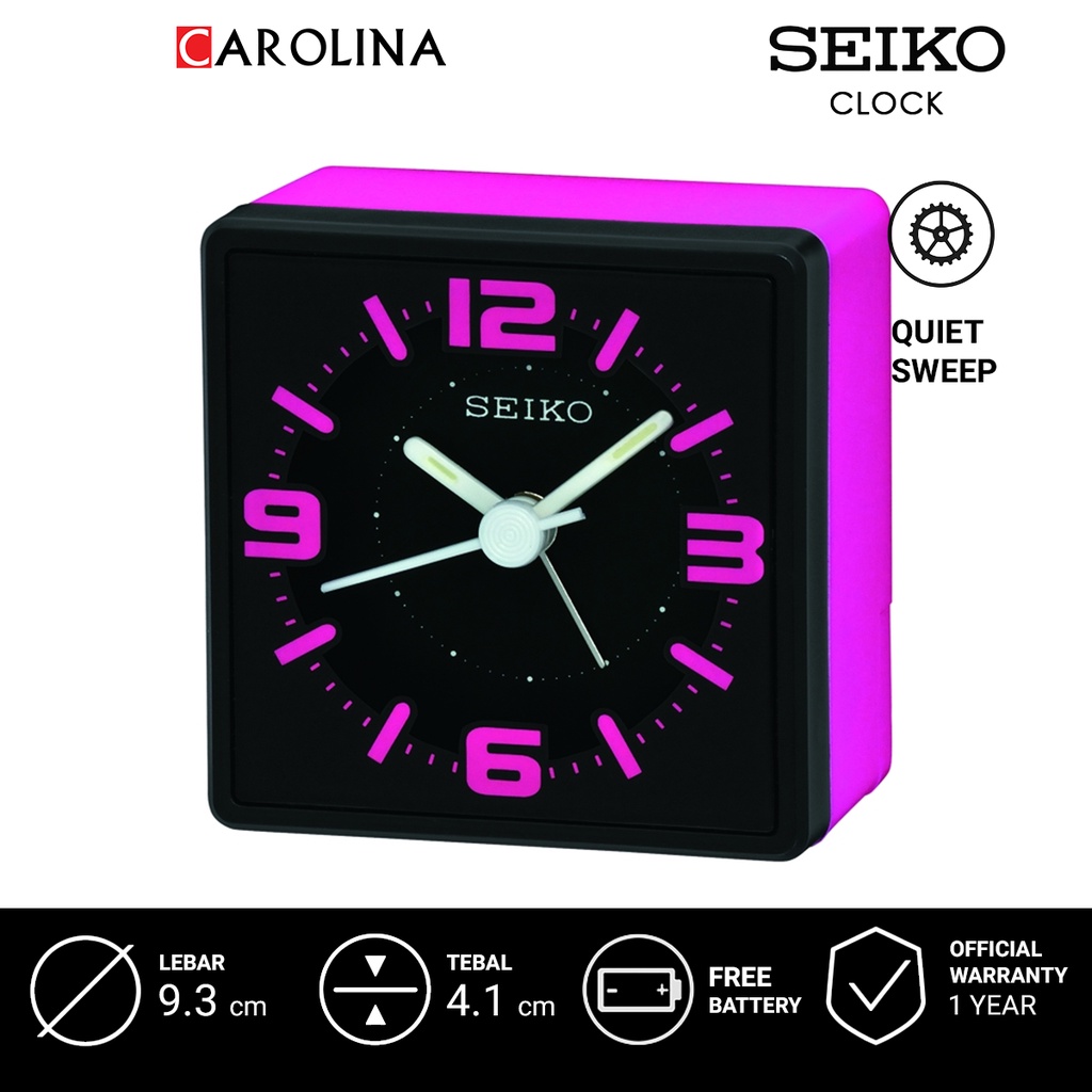 นาฬิกาปลุก QHE091P SEIKO QHE091P Quite Sweep Pink Color Case Black Dial Alarm Clock