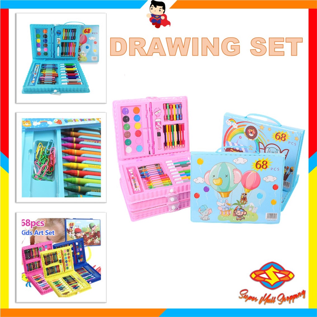 SMS ชุดวาด 68 ชิ้นดินสอสีน้ํามัน 68 IN 1 สีและภาพวาดชุดดินสอสีสีน้ําเด็กเครื่องมือระบายสีกระเป๋าเดิน