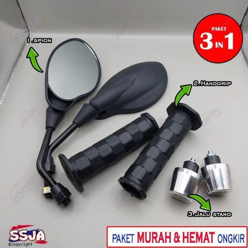 (3in1 Economy Package) กระจก X1 + Octagon Box Grip Plus Chrome Handlebar Jalu PCX รุ่น Universal H0n