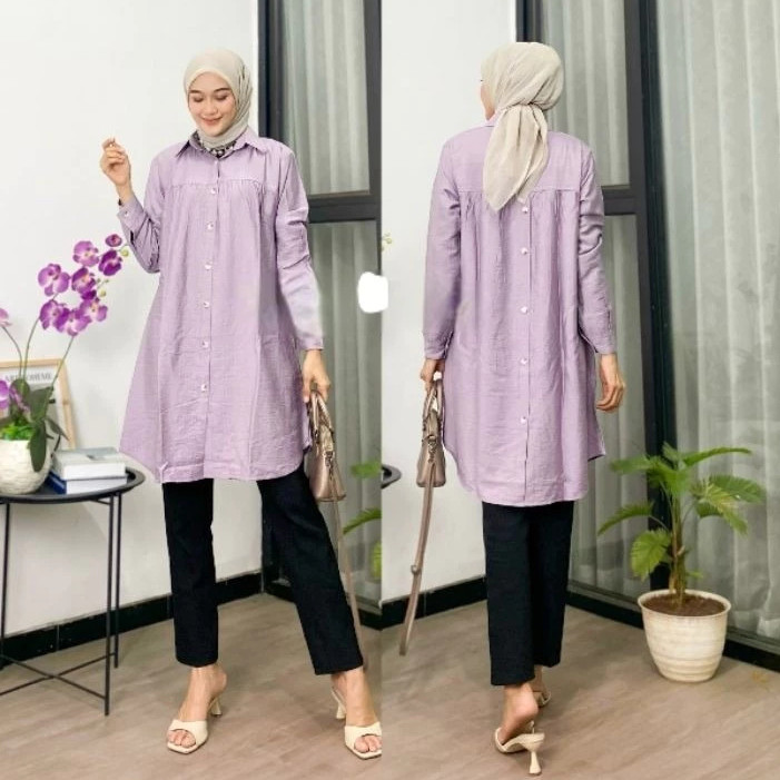 KEMEJA ล่าสุด Bju Lebara Tunij Oversize Plain Tunic Bj Modern Wedding Tops นําเข้าผู้หญิงเสื้อผู้หญิ