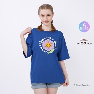 &lt;Unk&gt; เสื้อยืด โอเวอร์ไซซ์ ลาย Good Things Royal Blue Kaos 1C000