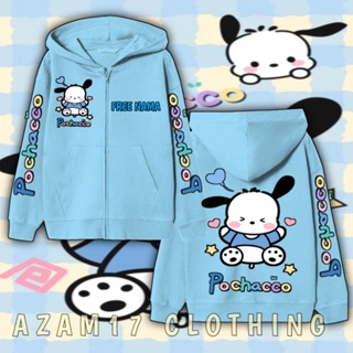 เสื้อแจ็กเก็ต มีฮู้ด แต่งซิป ลาย Pochacco Sanrio น่ารัก สําหรับเด็กผู้ชาย และเด็กผู้หญิง