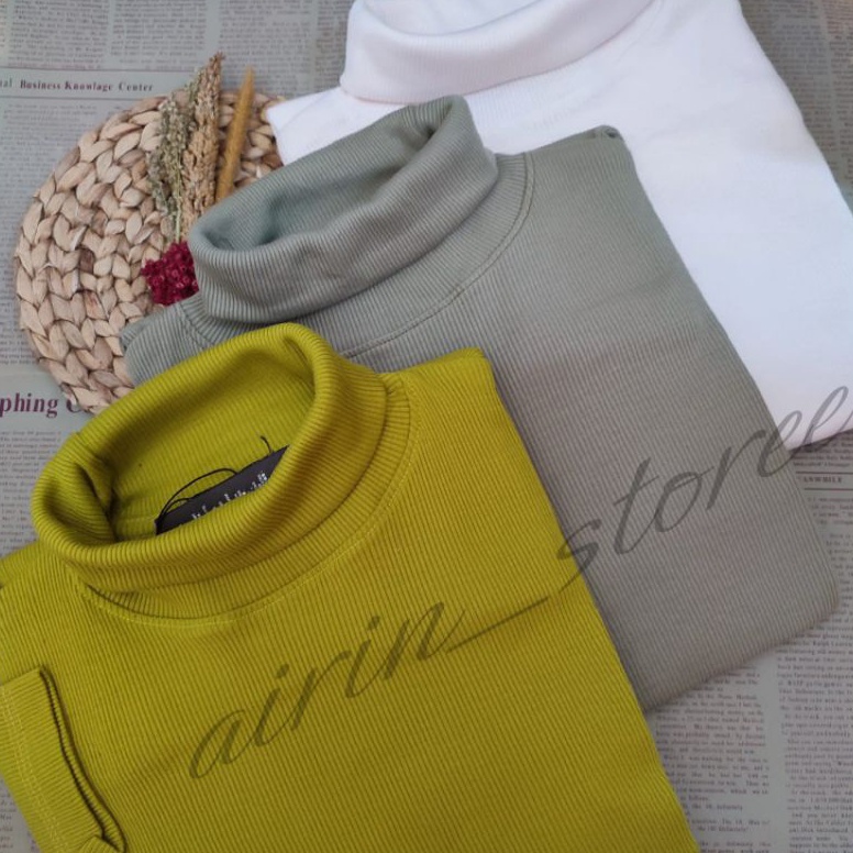 . RIB TURTLENECK เสื้อยืด/พรีเมี่ยม THICK HIGH COLLAR RIB เสื้อยืด/MEN/WOMEN/WOMEN