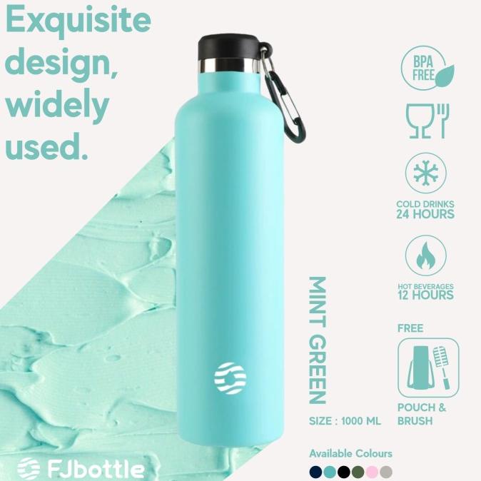 Fjbottle - ขวดน้ําดื่มสแตนเลสพร้อมคาราบิเนอร์ 1 ลิตร
