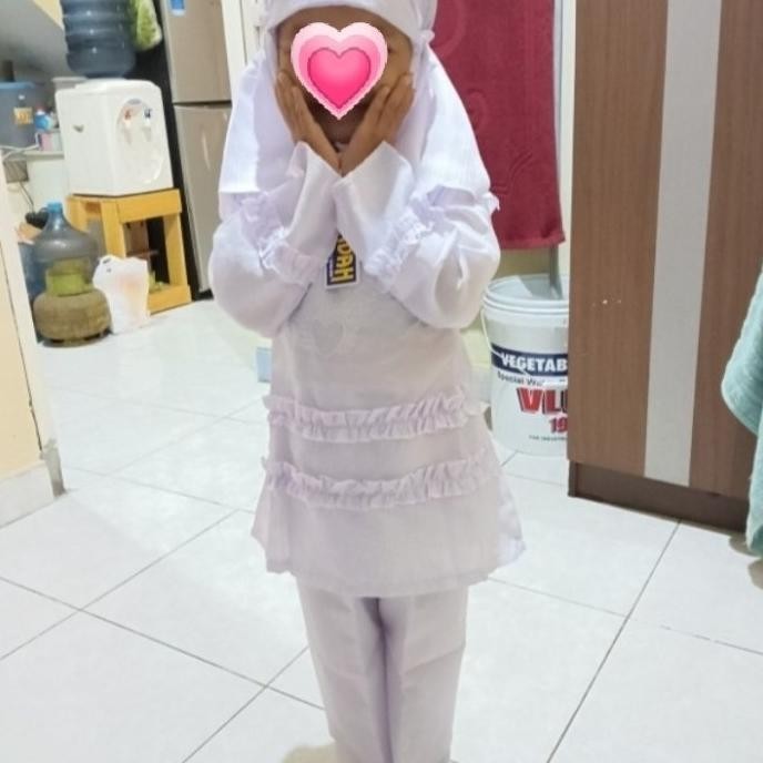 Putih ใหม่ Gamis ชุดเดรสมุสลิมมัดย้อมสีขาวสําหรับเด็กผู้หญิง Limited Edition