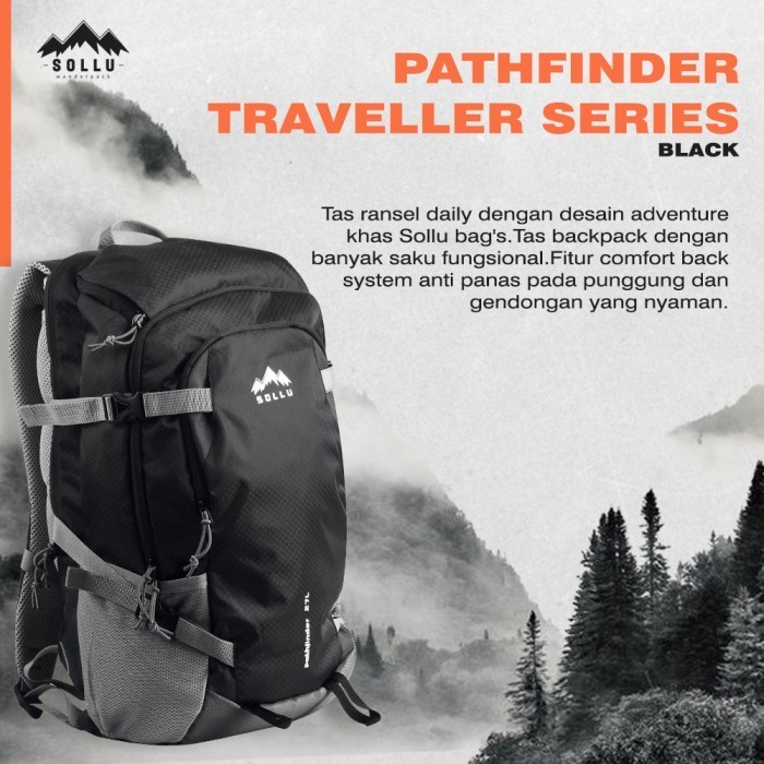 BACKPACK BAG 27L SOLLU PATFINDER TRAVELLER สีดํา - กระเป๋าเป้สะพายหลัง