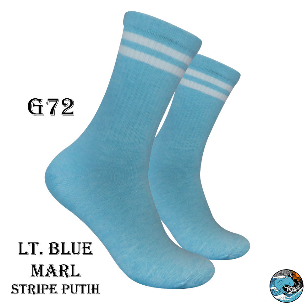Oldschool Socks - Skate Socks 2 Stripe White Base Lt.Blue Marl - Morph.Apparel - G72
