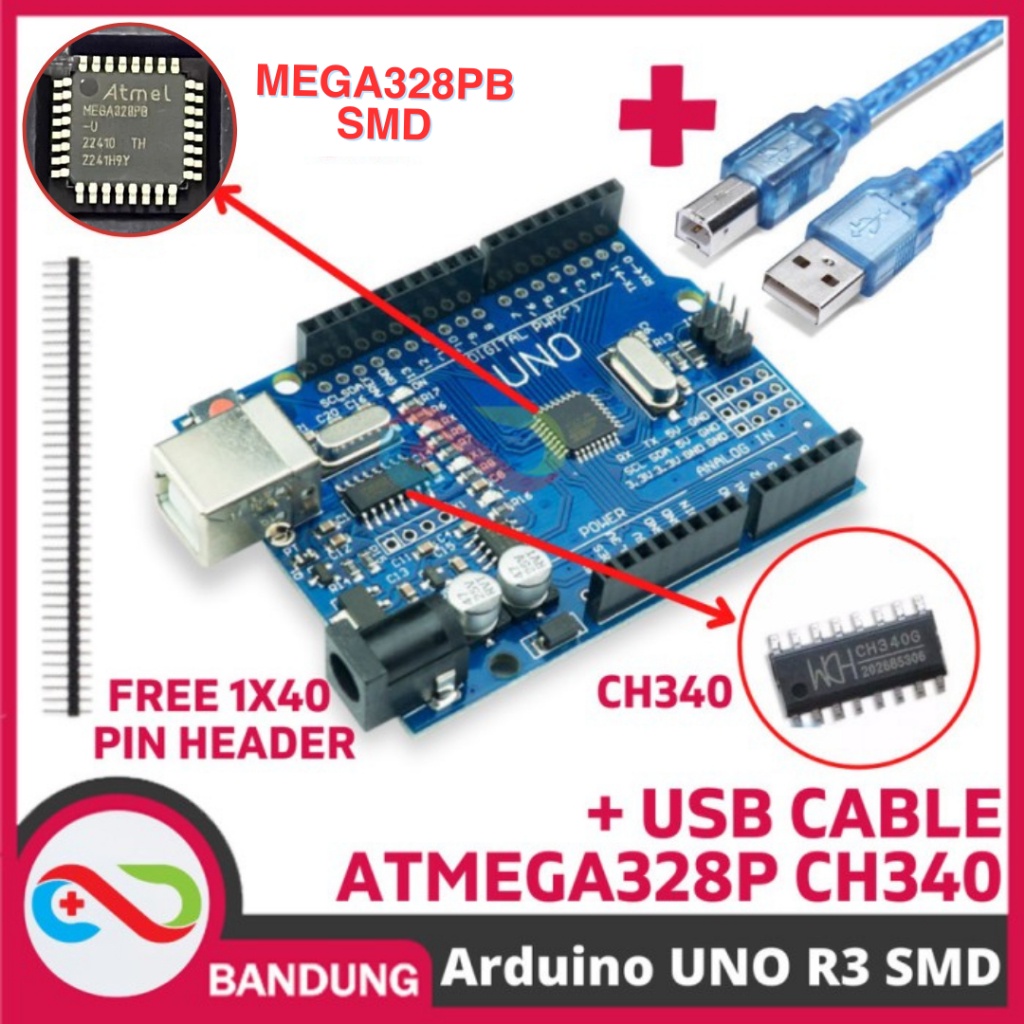 Uno R3 SMD CH340 ATMEGAG328P PLUS สาย USB และ PIN HEADER