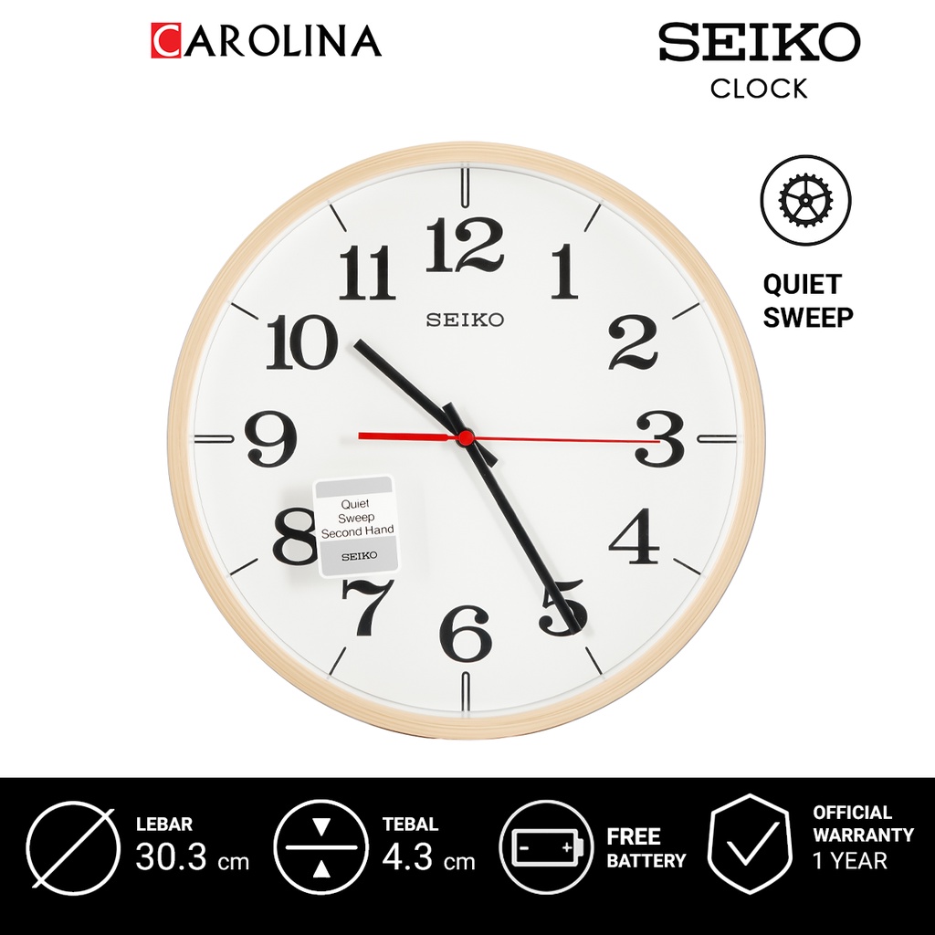 นาฬิกาแขวนผนัง QXA691A SEIKO QXA691A Quite Sweep Natural Wood Color White Dial Wall Clock