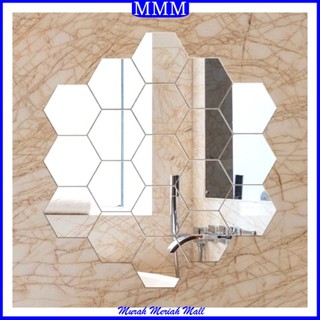 MMM Stiker Cermin Dinding Anti Pecah Tempel Hexagonal Mirror Wall Decoration Sticker Acrylic Cermin Kaca Tempel Dekorasi Toilet Kamar Mandi