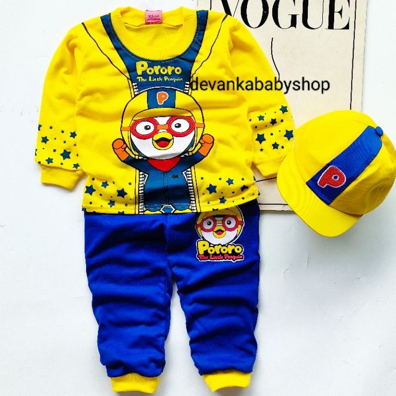 Pororo เสื้อผ้าเด็กแขนยาว POROORO ชุดนอนเด็กชายพร้อมหมวกสําหรับ อายุ 1-10 ปี