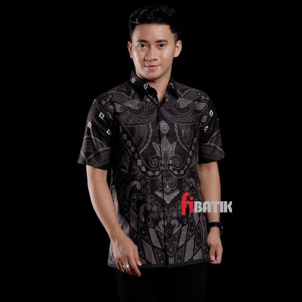 Katun KEMEJA Hem เสื้อเชิ้ตผู้ชายเสื้อเชิ้ตผ้าบาติกแขนสั้น Ge Kecil motif Cotton Batik สินค้าขายดี