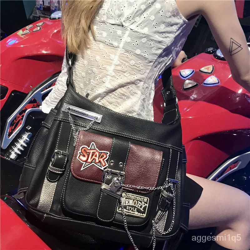 กระเป๋าสะพายข้างหนังวินเทจ Y2K/กระเป๋าสะพายสายสะพาย Y2K หนังโบราณ/Y2K SLINGBAG