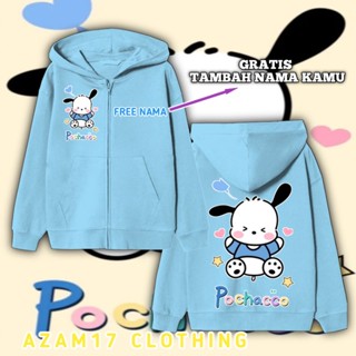 เสื้อแจ็กเก็ต มีฮู้ด แต่งซิป ลาย Pochacco Free Your Name Sanrio สําหรับเด็กผู้ชาย และเด็กผู้หญิง