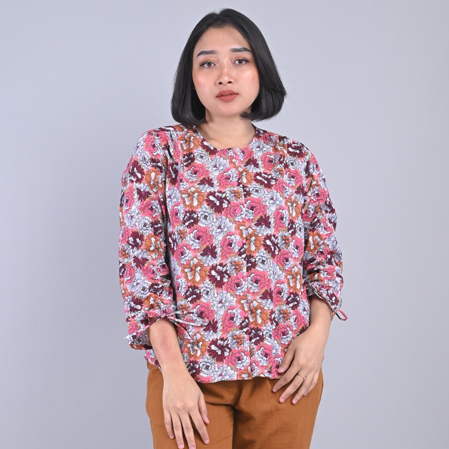 KEMEJA Rambla - Blanka Womens Shirt 7/8 Sleeve String Sleeve Shirt Floral Motif