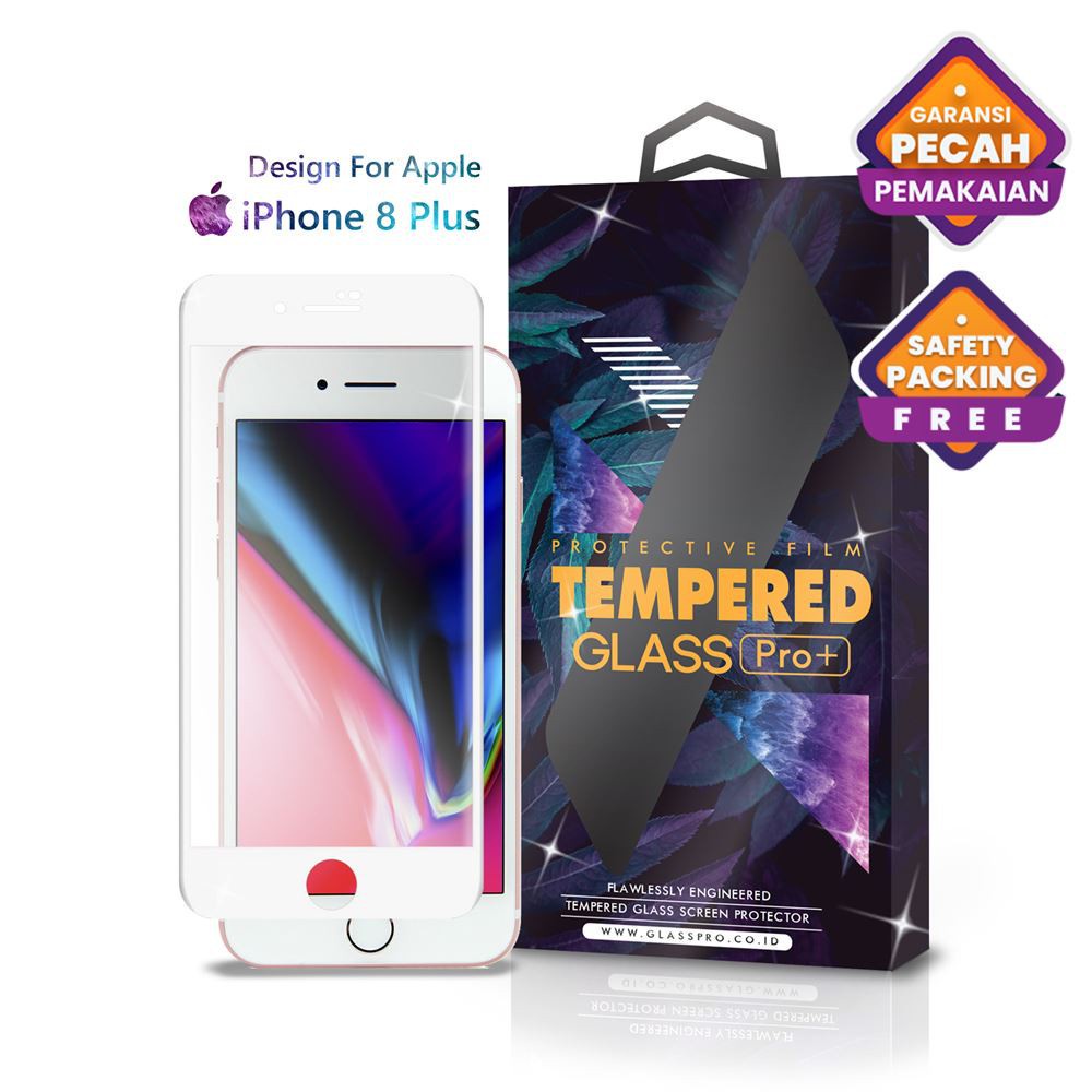Glass Pro กระจกนิรภัย iPhone 8 Plus Full Cover สีขาว - พรีเมี่ยม