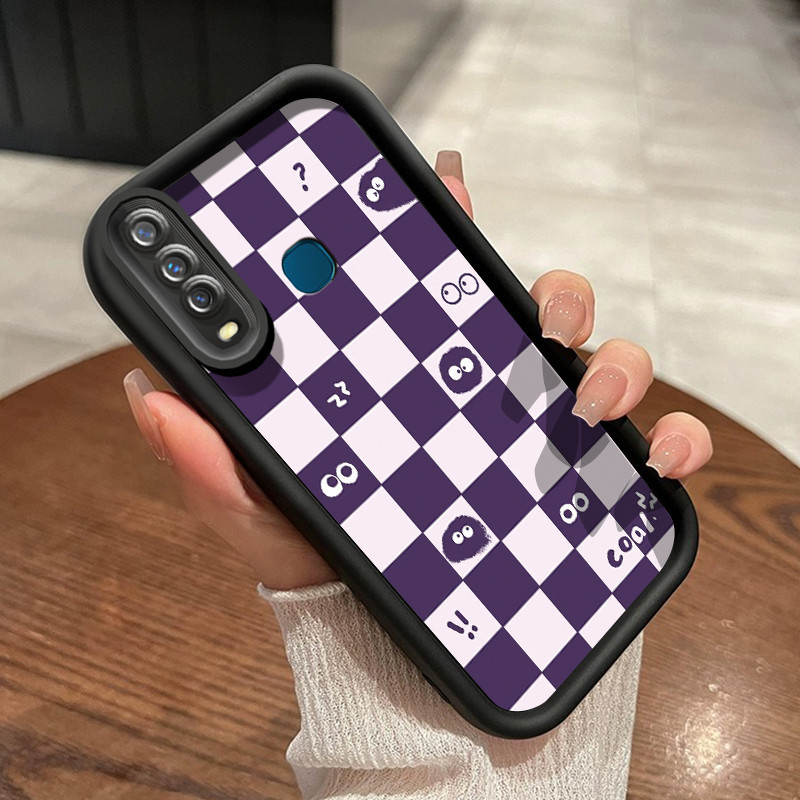 HP Casing VIVO Y17 Y15 Y12 Y12i Y3 Y3s 2020 Case Soft Double Fun Square Pattern HP Casing Silicone P