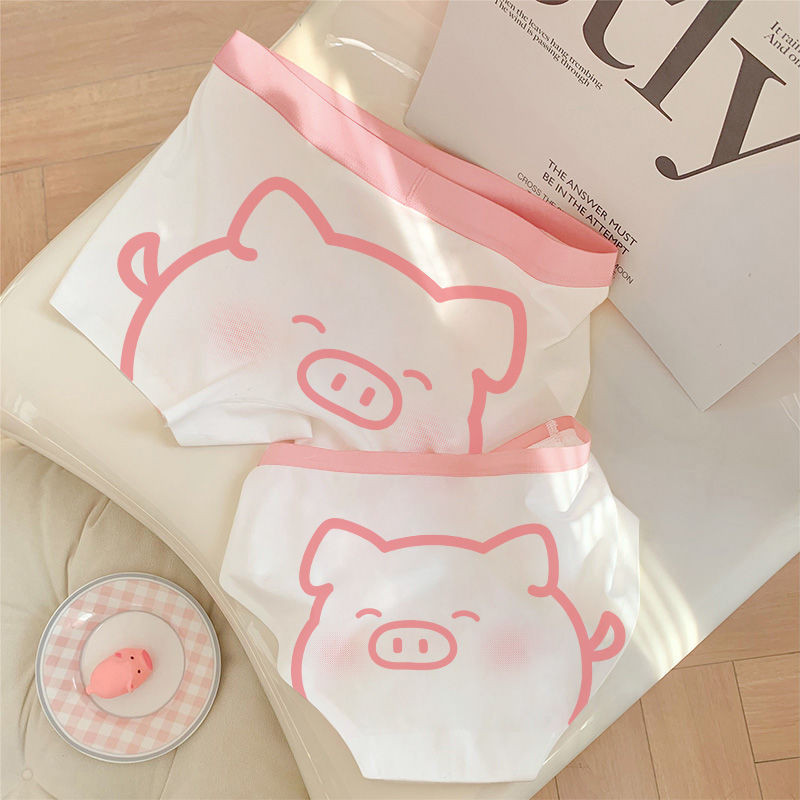 MERAH 8Harta Karun Pig Love ชุดชั้นในคู่รักสีชมพู กางเกงบ็อกเซอร์ความปรารถนา