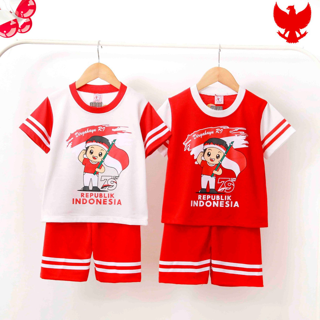 MERAH สิงหาคม 17th เสื้อผ้าเด็ก 2024 Ke79 Tops Hut Ri 79 1 ปีสิงหาคมการแข่งขันเสื้อผ้าสีแดงและสีขาวช