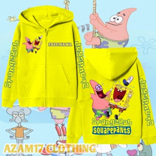 เสื้อแจ็กเก็ตกันหนาว มีฮู้ด แต่งซิป ลาย Spongebob Squarepants Free Your Name สําหรับเด็กผู้ชาย และเด็กผู้หญิง