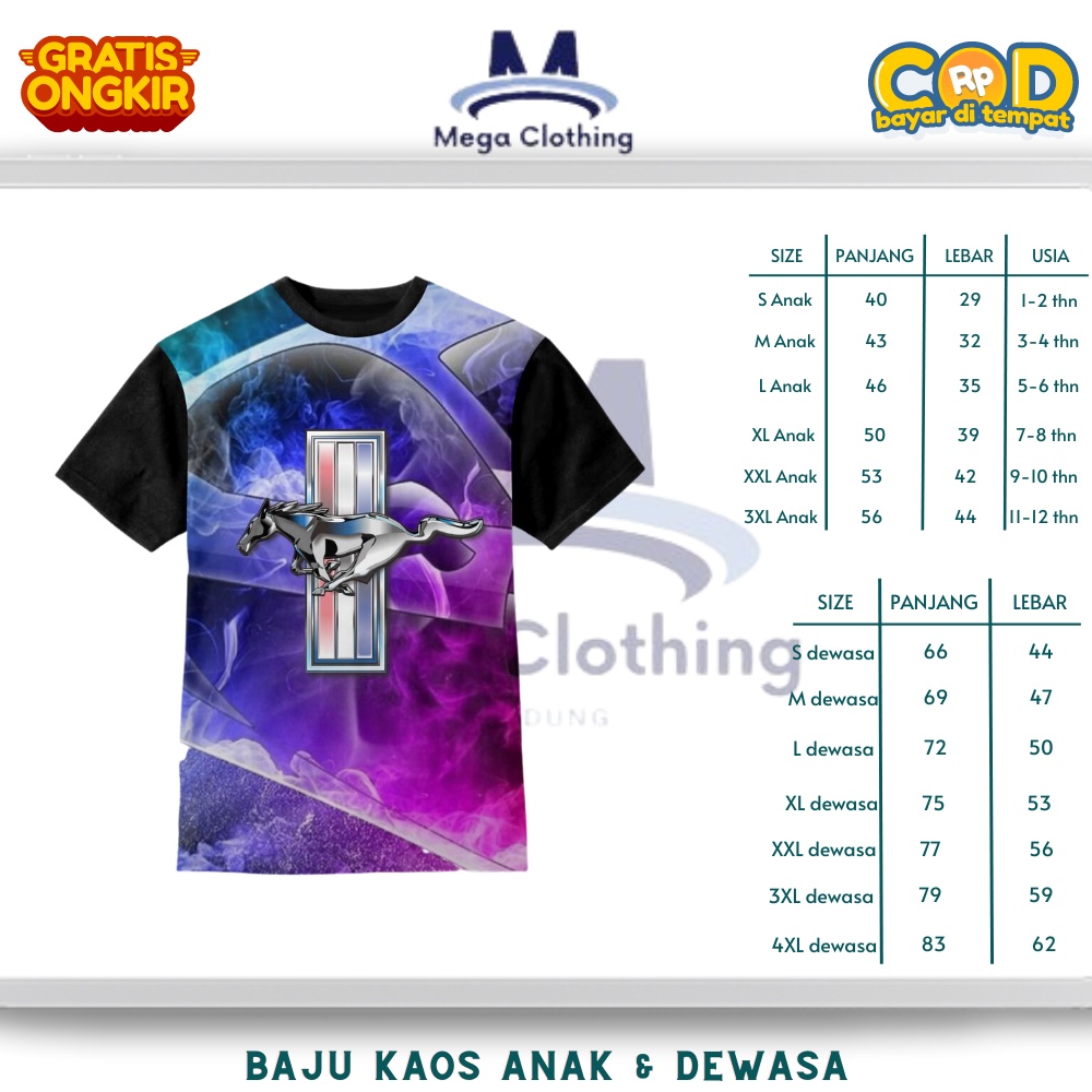 เสื้อยืดโลโก้ใหญ่ 3D Mustang สําหรับเด็กและผู้ใหญ่ - โลโก้ใหญ่ 3D Mustang เสื้อผ้าคู่ Unisex สําหรับ