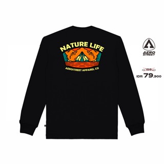 เสื้อยืดแขนยาว สีดํา ลายนกฟีโนเมนัลธรรมชาติ OAAAA