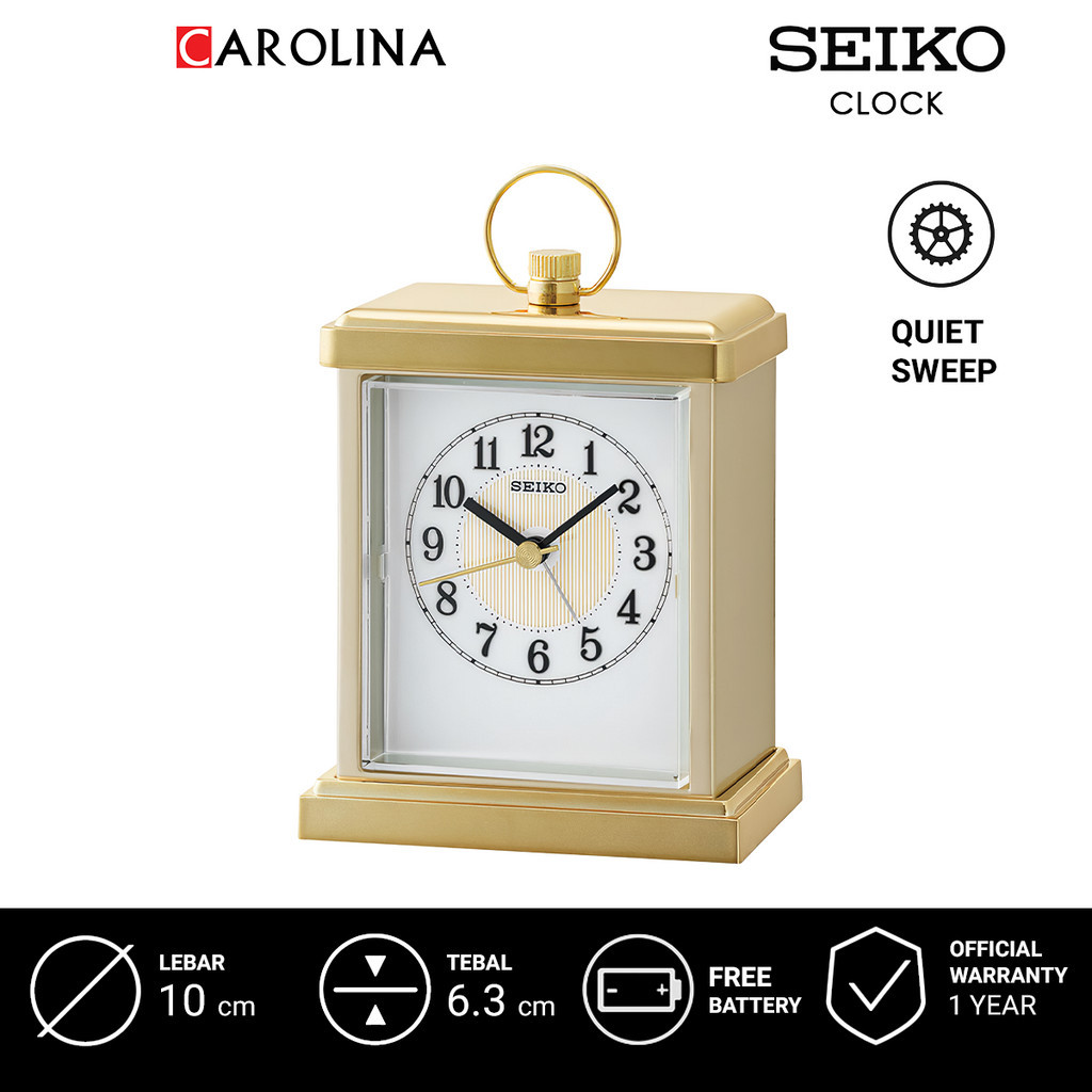 นาฬิกาปลุกอนาล็อก QHE148G SEIKO QHE148G หน้าปัดสีขาว ตัวเรือนพลาสติก สีทอง พร้อมนาฬิกาตั้งโต๊ะ