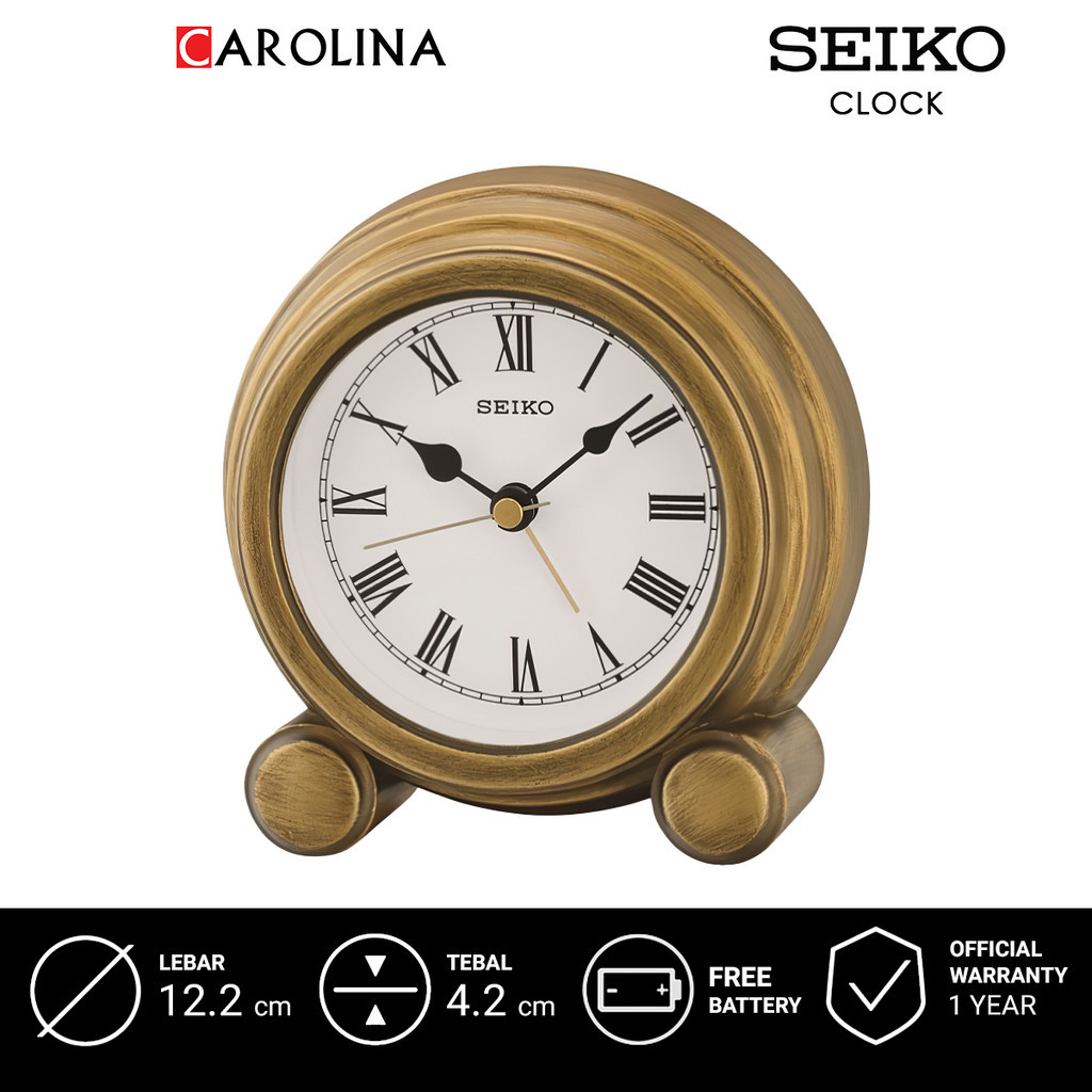 นาฬิกาปลุกอนาล็อก QXE052G SEIKO QXE052G หน้าปัดสีขาว ตัวเรือนพลาสติก สีทอง พร้อมนาฬิกาตั้งโต๊ะ