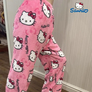 (Ready Stock) 2025 Sanrio Hello Kitty Pajamas Halloween Flannel Fashion Trouserswomen Kawaii Woolen Anime Cartoon Casual Home pant AutumnGift baju tidur hotpants Genuine Ori BULU COD