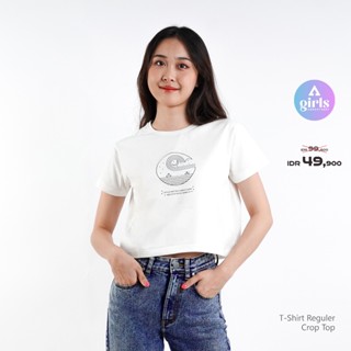  เสื้อยืดครอปท็อป Lenita White Kaos 1B000