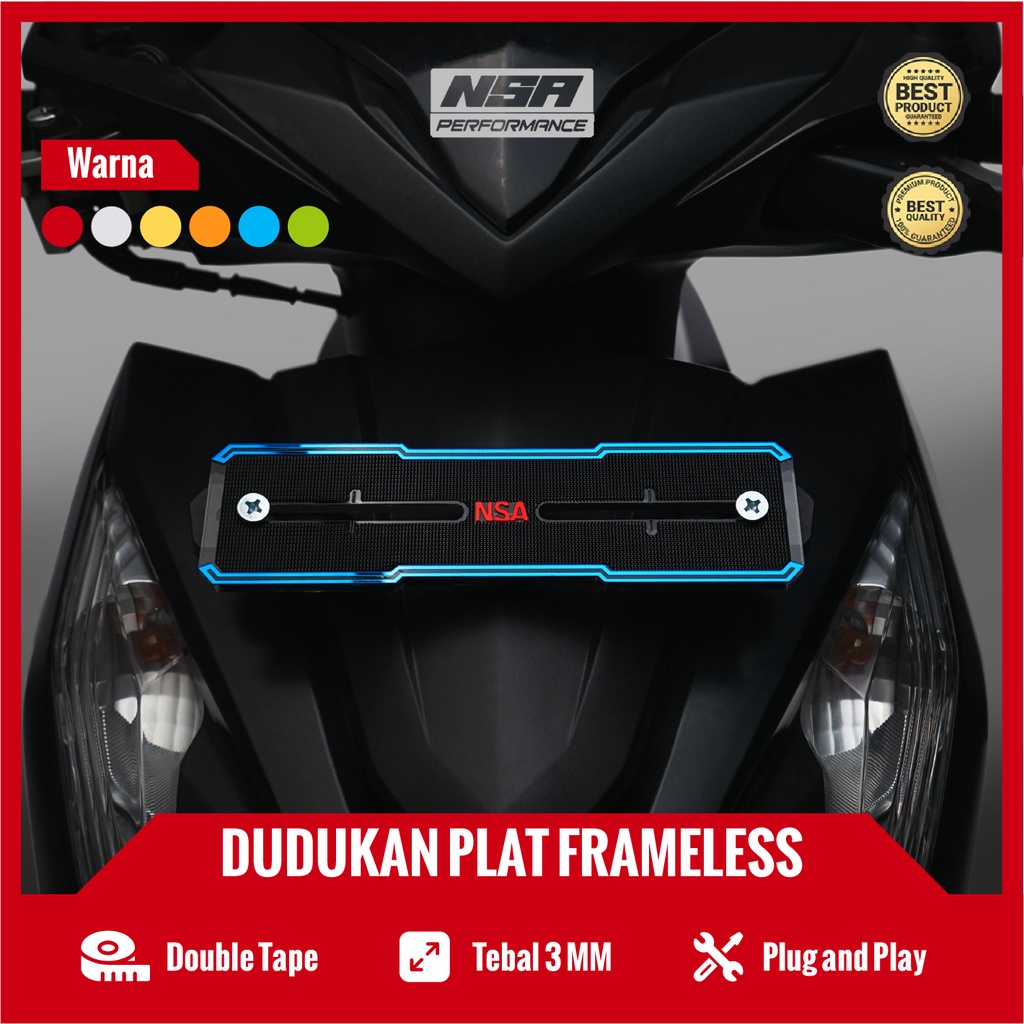 Nsa FRAMELESS จานรถจักรยานยนต์ UNIVERSAL 1PCS ที่จับจานหมายเลขรถจักรยานยนต์ FRAMELESS หมายเลขจานรถจักรยานยนต์