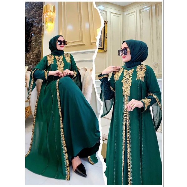HITAM TURKEY ABAYA GAMIS EMBROIDERED RAFFLESIA สีดําและสี