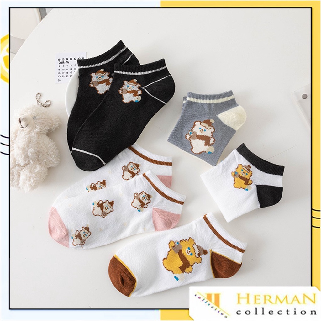 HC Short Socks 6915 Bear Motif Ankle Socks ถุงเท้าแฟชั่นผู้หญิงเกาหลี