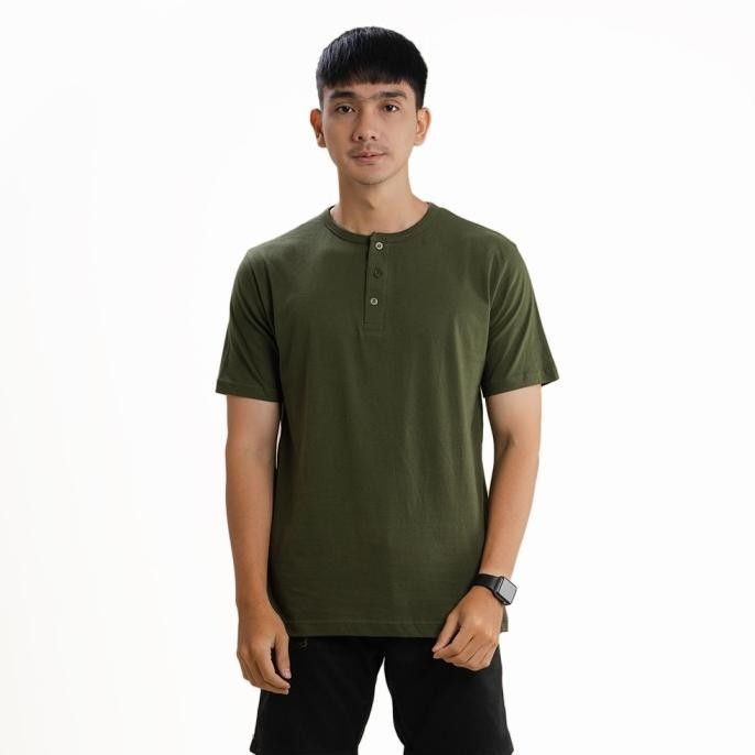 Cotton Goods เสื้อยืดผู้ชาย Hilmar Army Green Henley Tees