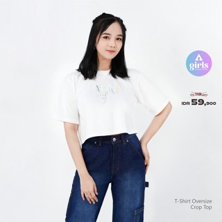 เสื้อครอปท็อป ขนาดใหญ่ ลายนกฟีโนเมนัล สีขาว 1C000