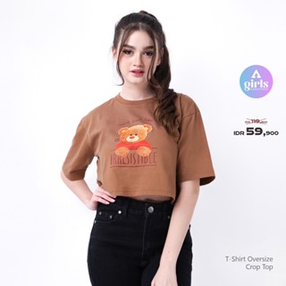  เสื้อยืดครอปท็อป โอเวอร์ไซซ์ ลาย Great Today Brown Kaos 1B000