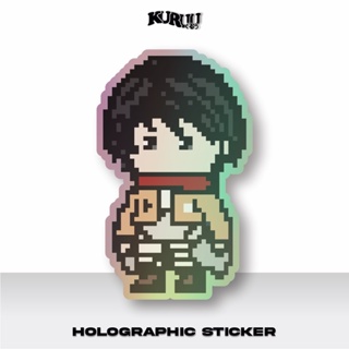 สติกเกอร์ ลายการ์ตูนอนิเมะ Kuruu Pixel Hologram Attack on Titan/AoT Mikasa สําหรับติดตกแต่ง