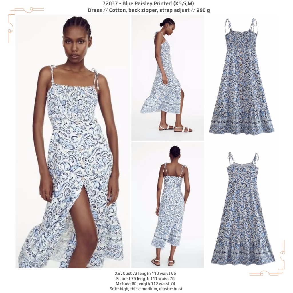 ชุดเดรส Midi พิมพ์ลาย Blue Paisley 72037