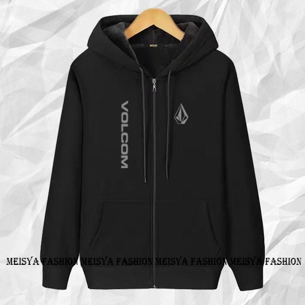 VOLCOM ชุด70 ! โวลคอม โลโก้ ดิสโทร ซิปแจ็คเก็ตตรงข้อความเงินพรีเมี่ยมคุณภาพเขียนเสื้อกันหนาวแจ็คเก็ต