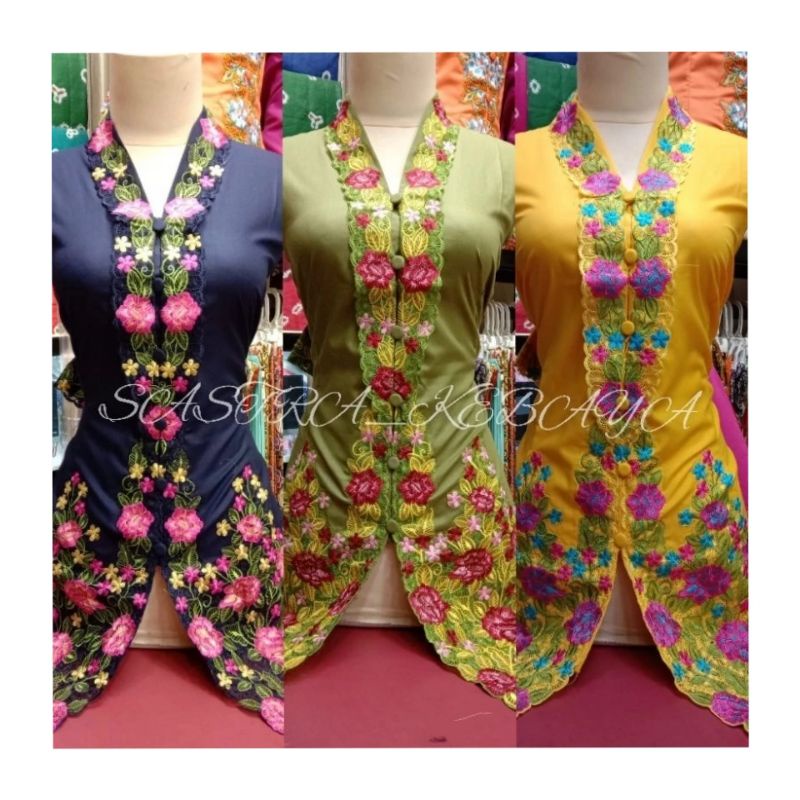 Katun Realpict แขนยาวผู้ใหญ่ปักผ้าฝ้าย encim kebaya top // betawi ปักโบราณ kebaya