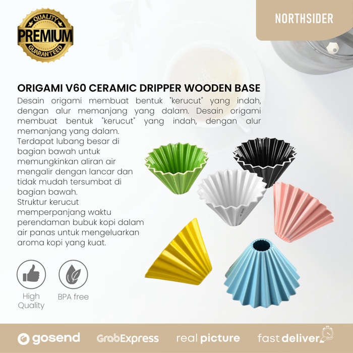V60 Origami เซรามิคกาแฟ Dripper กาแฟพร้อมฐานไม้