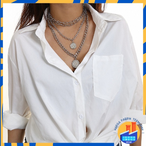 HPT Multilayer Gold Coin Chain สร้อยคอ Choker 6515 5 ชั้นสร้อยคอเหรียญ Pearl Accent สไตล์วินเทจผู้หญ