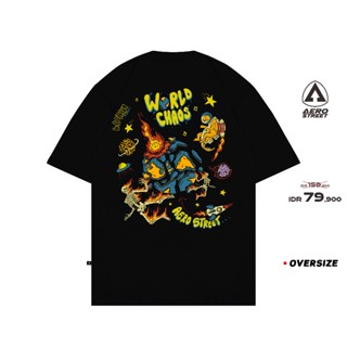 เสื้อยืด พิมพ์ลาย World Chaos FADAA สีดํา โอเวอร์ไซซ์