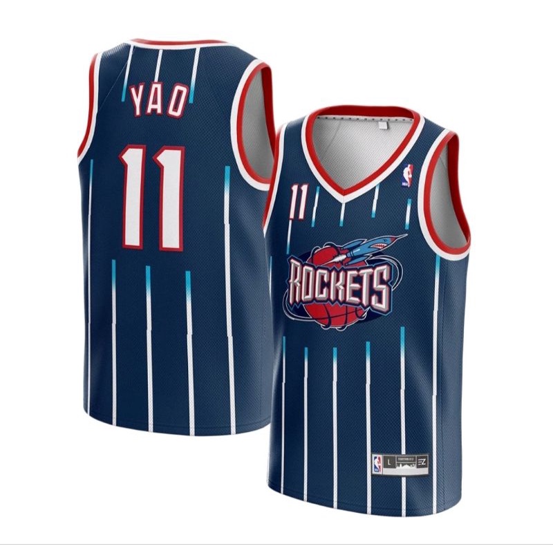 Yao Ming 11 Classic Dark Navy เสื้อบาสเก็ตบอลเสื้อยืดที่กําหนดเองด้านบน