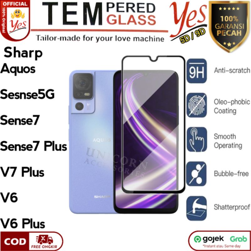 Sharp Aquos Sense5G Sense7 V6 V7 Plus 5G กระจกนิรภัย YES Anti-Scratch Full 5D 9D