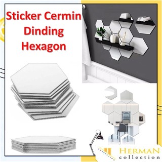 HC Stiker Cermin Dinding Anti Pecah Segi Enam Tempel Sticker Kaca Hexagonal Mirror Wall Decoration Sticker Acrylic Cermin Kaca Tempel Dekorasi Toilet Kamar Mandi Murah