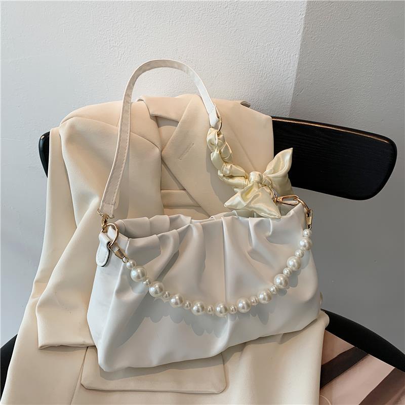 Pearl Pleated Cloud Underarm Bag Niche Bag All-Match Shoulder Handbag