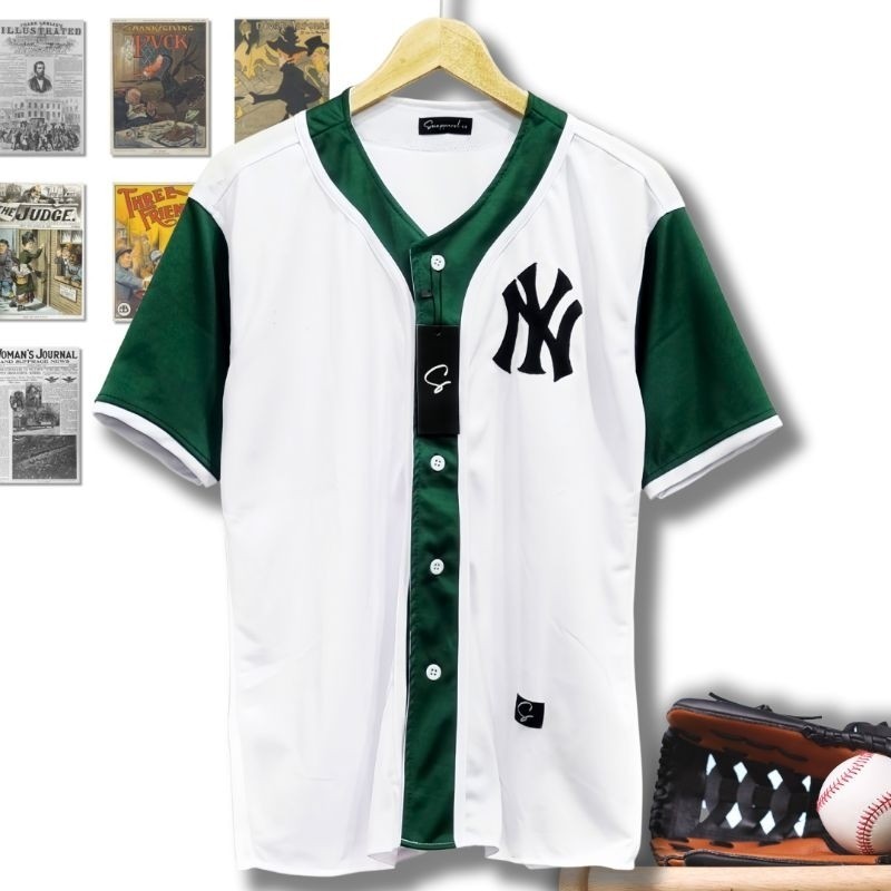 เสื้อกีฬาเบสบอล HIJAU PUTIH Ny แขนยาว สีขาว สีเขียว สําหรับผู้ชาย และผู้หญิง
