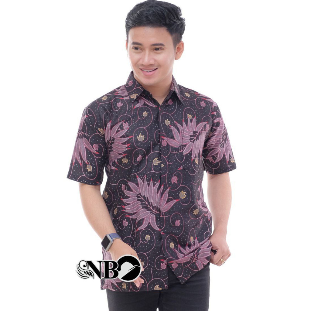 Kemeja KATUN UNGU Hem เสื้อเชิ้ตผู้ชายเสื้อเชิ้ตผ้าบาติกแขนสั้น Pari ผ้าฝ้ายสีม่วง Batik สินค้าขายดี