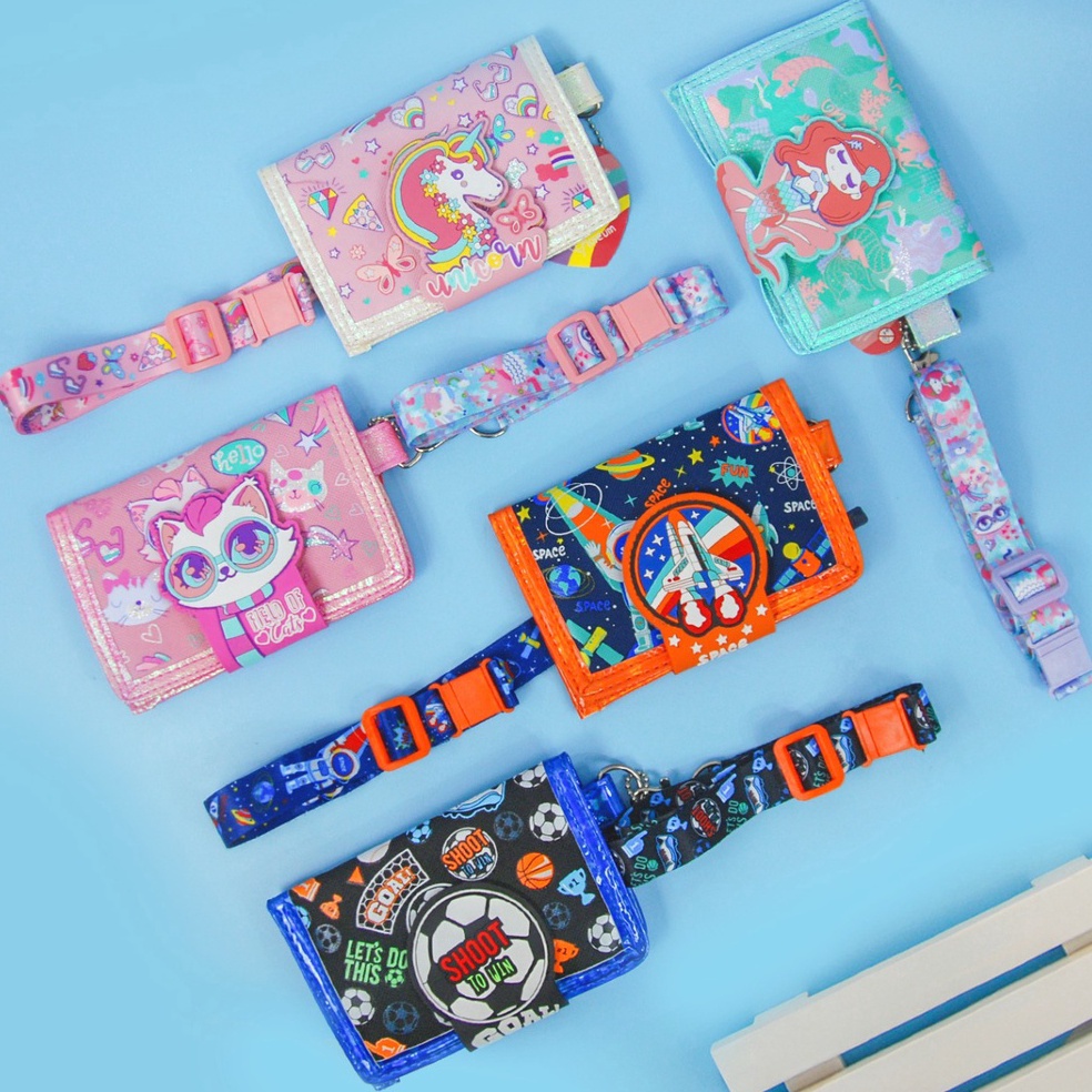 KodeY4k4J VEST wallet กระเป๋าสตางค์มินิสําหรับเด็ก lanyard/2 หรือ 3 พับกระเป๋าสตางค์เด็กสายยาว U2064